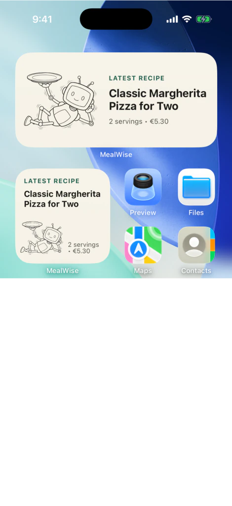 MealWise Home Screen widget on an iPhone